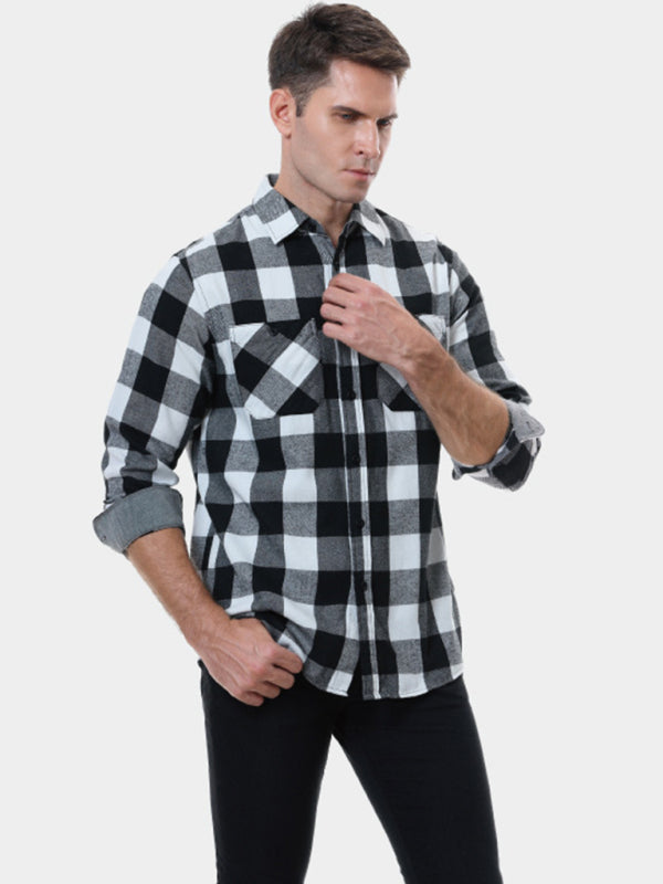 Men's plaid shirt flannel ground shirt - Serenity Land fashion