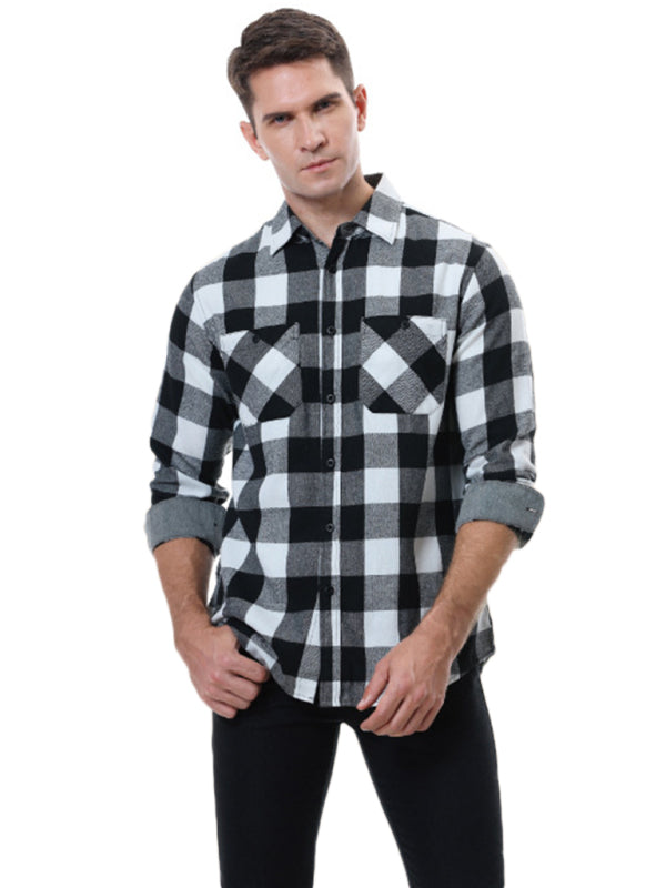 Men's plaid shirt flannel ground shirt - Serenity Land fashion
