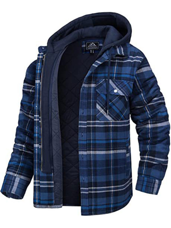 Plaid Pattern Flannel With Quilted Lined Hoodie - Serenity Land fashion