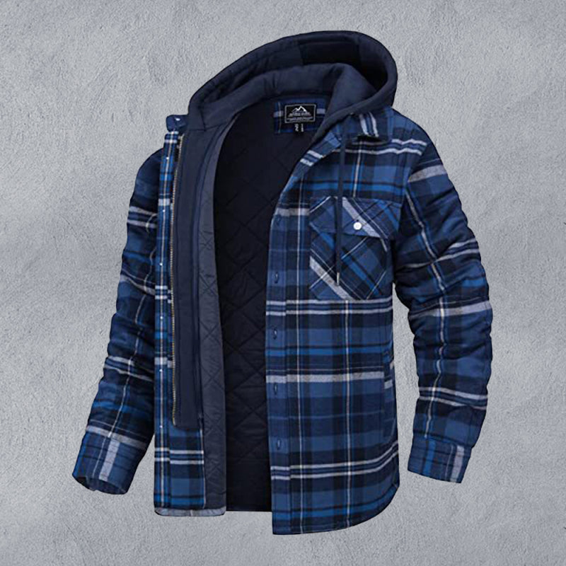Plaid Pattern Flannel With Quilted Lined Hoodie - Serenity Land fashion