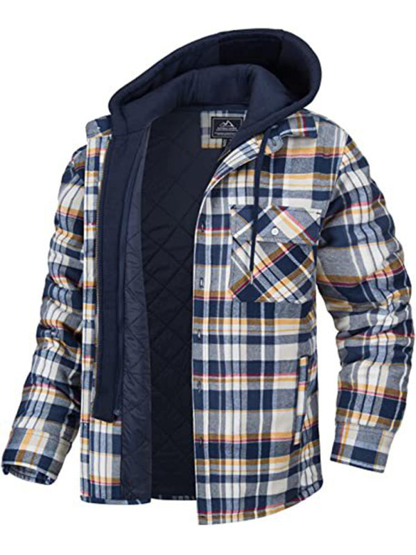 Plaid Pattern Flannel With Quilted Lined Hoodie - Serenity Land fashion