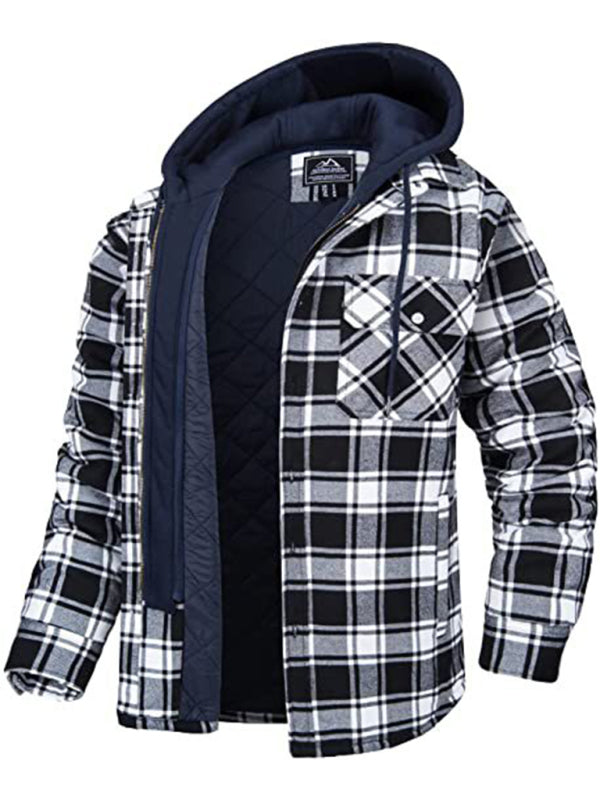 Plaid Pattern Flannel With Quilted Lined Hoodie - Serenity Land fashion