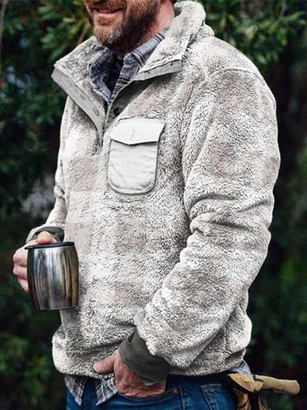 Men’s Faux Fur Quarter Zip Up Sweatshirt - Serenity Land fashion