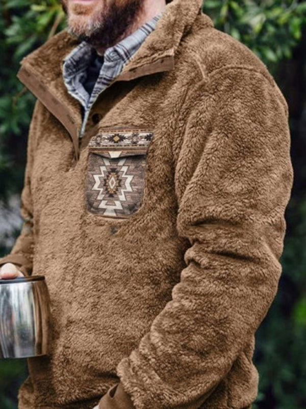 Men’s Faux Fur Quarter Zip Up Sweatshirt - Serenity Land fashion