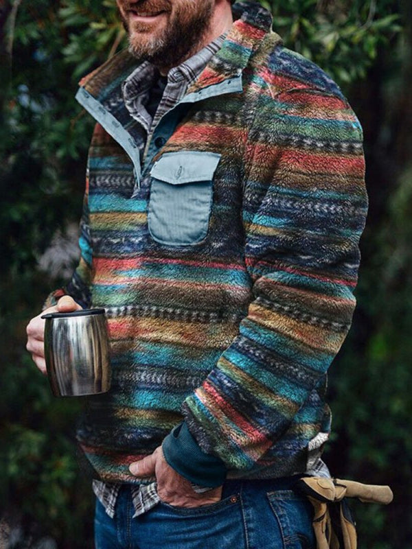 Men’s Faux Fur Quarter Zip Up Sweatshirt - Serenity Land fashion