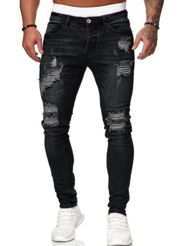 Solid Color Ripped Stretch Skinny Distressed Jeans - Serenity Land fashion