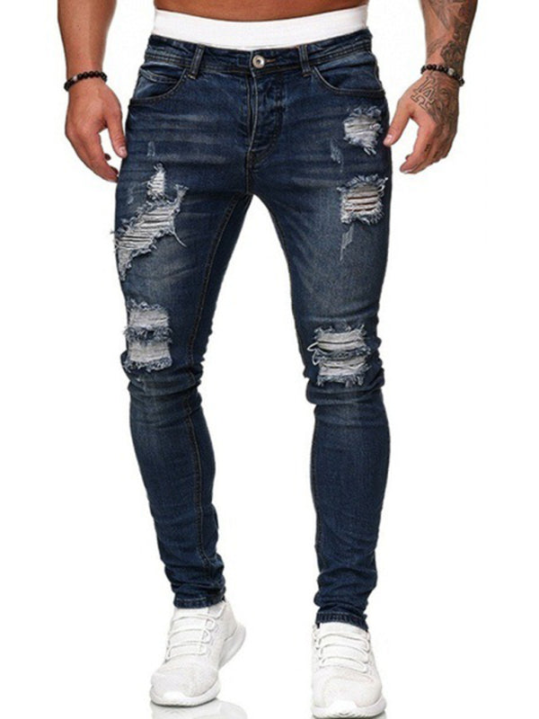 Solid Color Ripped Stretch Skinny Distressed Jeans - Serenity Land fashion