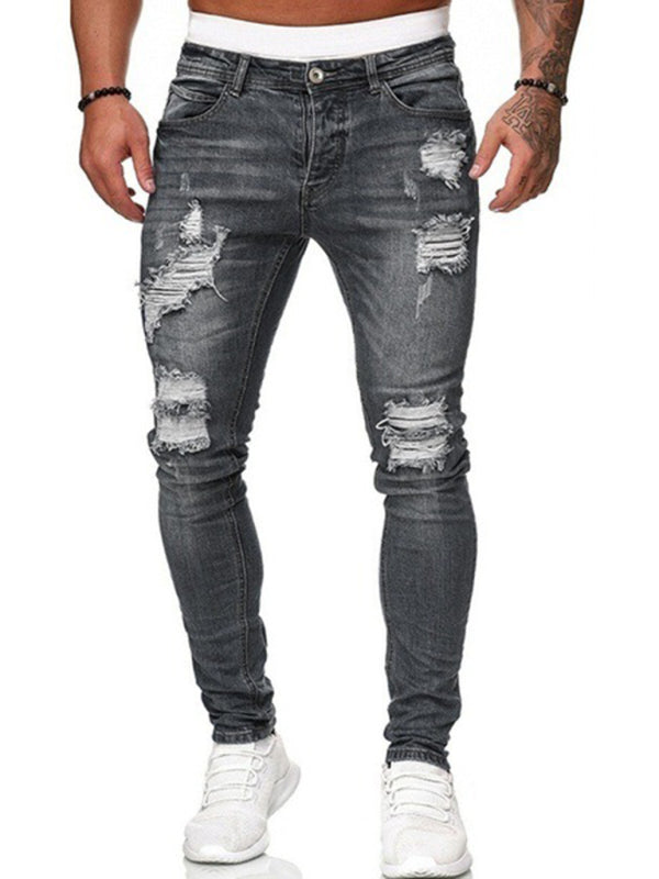 Solid Color Ripped Stretch Skinny Distressed Jeans - Serenity Land fashion