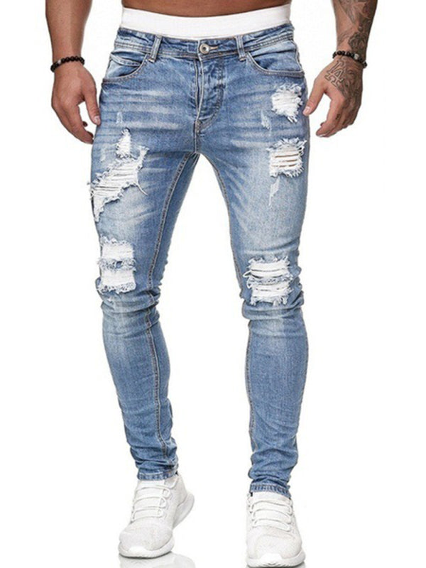 Solid Color Ripped Stretch Skinny Distressed Jeans - Serenity Land fashion