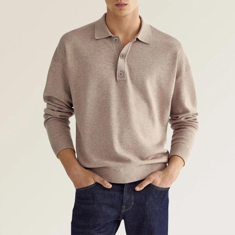 Solid Color Long Sleeve Polo Shirt - Serenity Land fashion