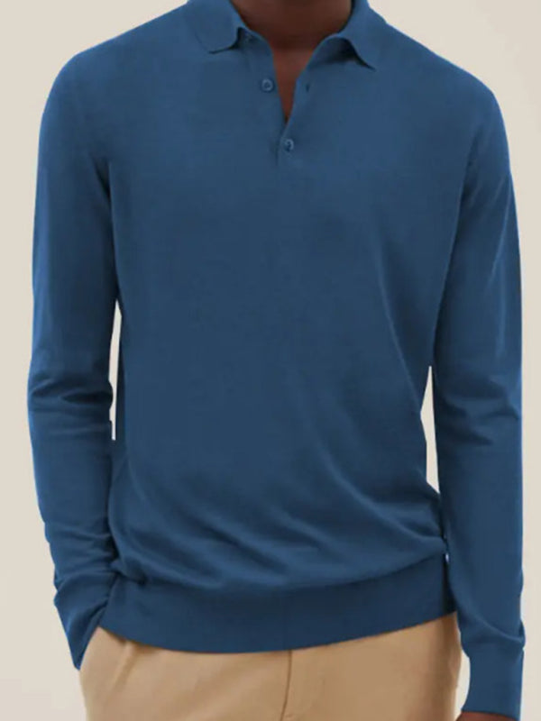 Solid Color Long Sleeve Polo Shirt - Serenity Land fashion
