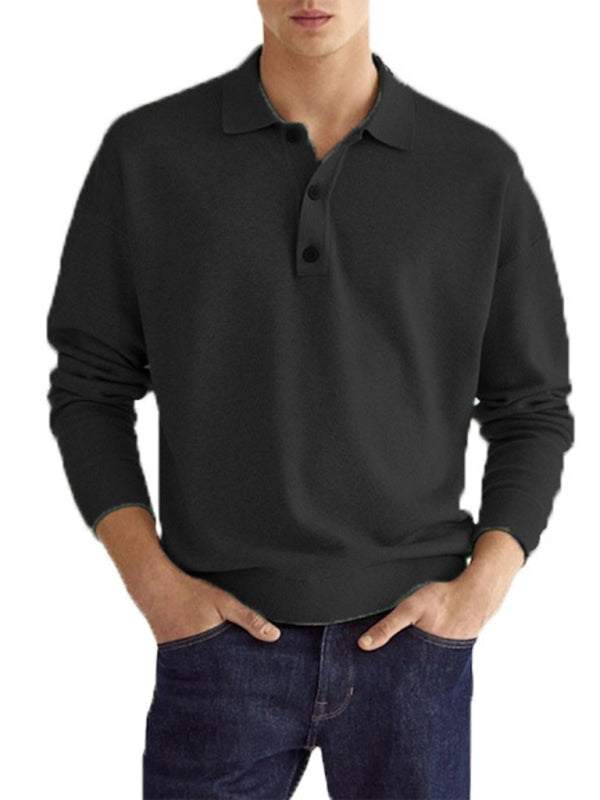 Solid Color Long Sleeve Polo Shirt - Serenity Land fashion