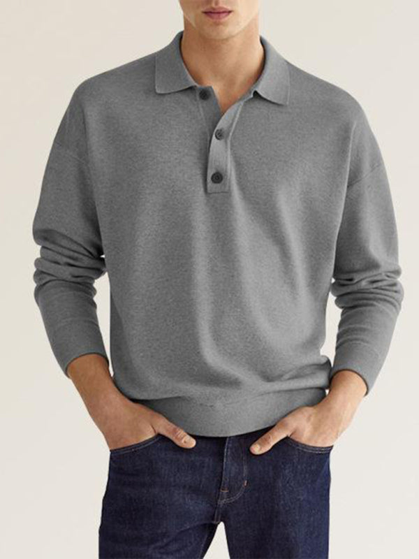 Solid Color Long Sleeve Polo Shirt - Serenity Land fashion