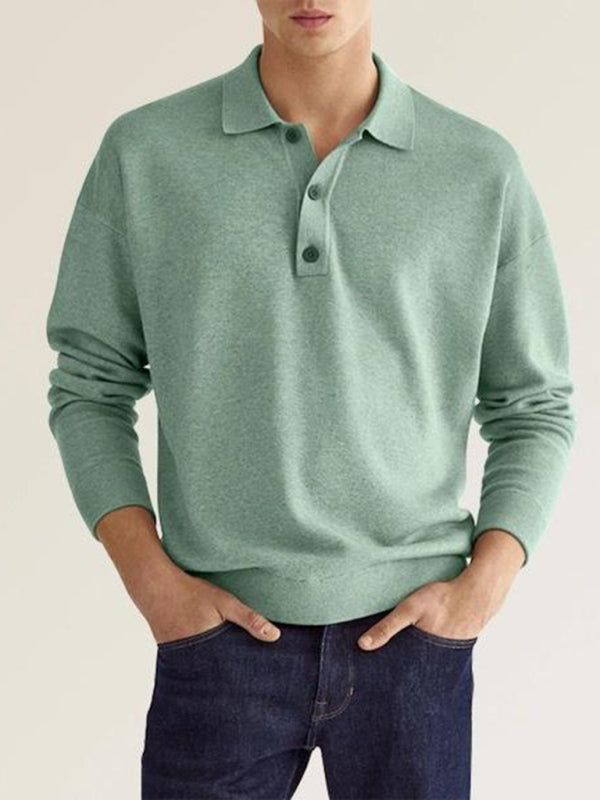 Solid Color Long Sleeve Polo Shirt - Serenity Land fashion
