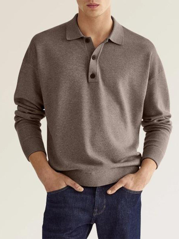 Solid Color Long Sleeve Polo Shirt - Serenity Land fashion