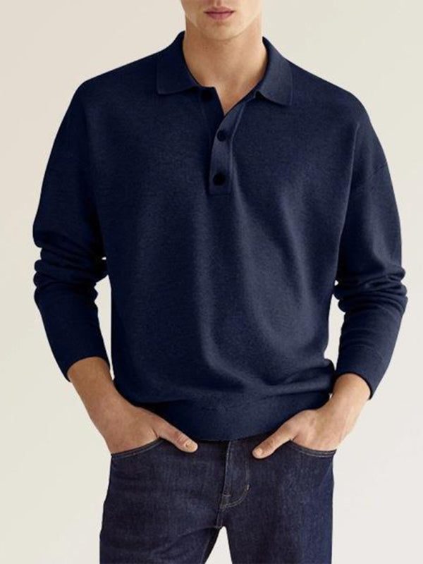 Solid Color Long Sleeve Polo Shirt - Serenity Land fashion