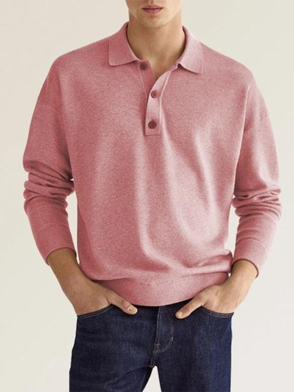 Solid Color Long Sleeve Polo Shirt - Serenity Land fashion