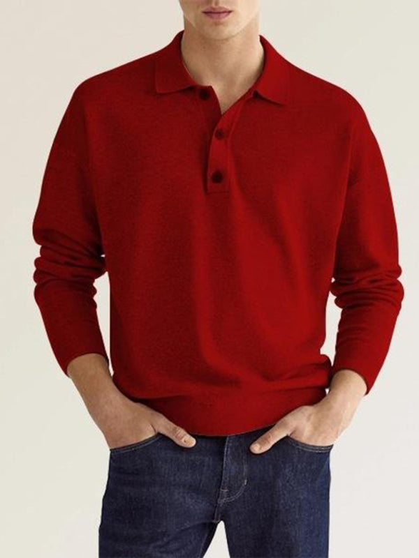 Solid Color Long Sleeve Polo Shirt - Serenity Land fashion