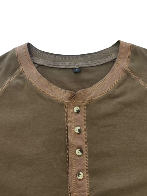 Thermal Henley Trim T Shirt - Serenity Land fashion