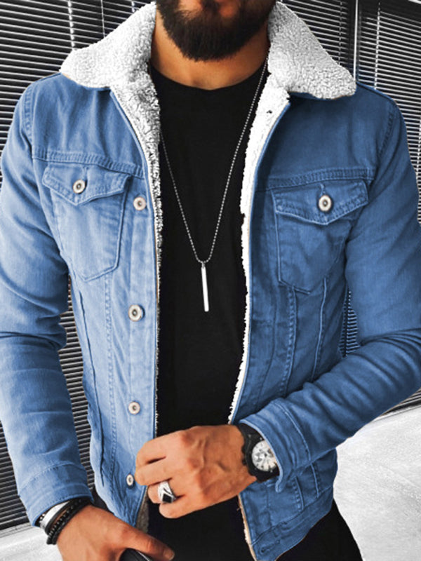 Plush Style Thickened Denim Men's Outer Jacket - Serenity Land fashion