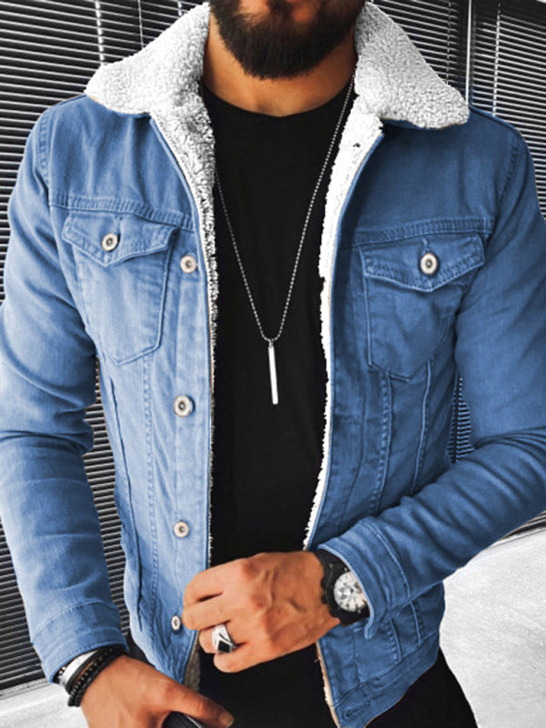 Plush Style Thickened Denim Men's Outer Jacket - Serenity Land fashion