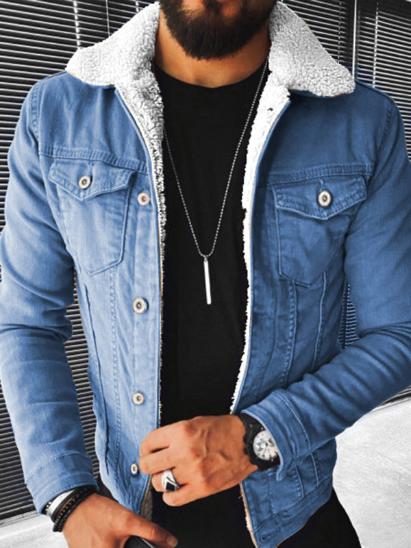 Plush Style Thickened Denim Men's Outer Jacket - Serenity Land fashion