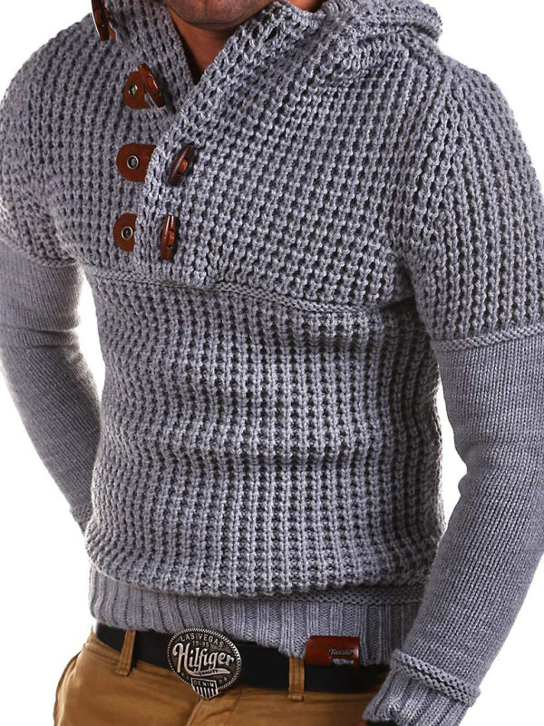 Men's Solid Color Quarter Button Horn Sweater - Serenity Land fashion