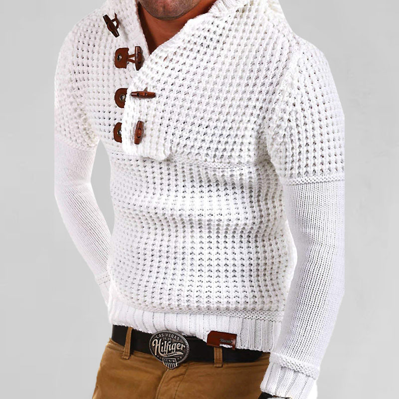 Men's Solid Color Quarter Button Horn Sweater - Serenity Land fashion