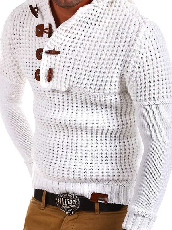 Men's Solid Color Quarter Button Horn Sweater - Serenity Land fashion