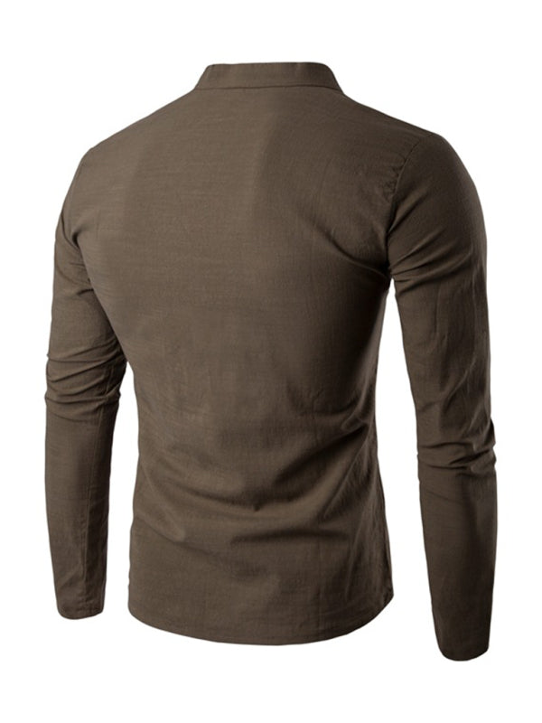 Solid Color Notched Collar Long Sleeve T Shirt - Serenity Land fashion