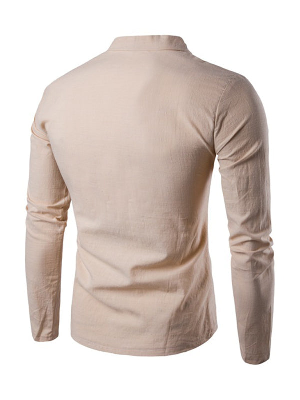 Solid Color Notched Collar Long Sleeve T Shirt - Serenity Land fashion