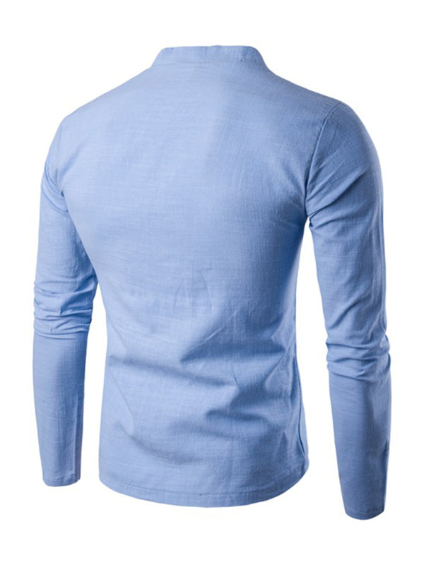 Solid Color Notched Collar Long Sleeve T Shirt - Serenity Land fashion