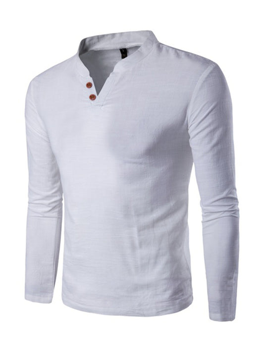 Solid Color Notched Collar Long Sleeve T Shirt - Serenity Land fashion