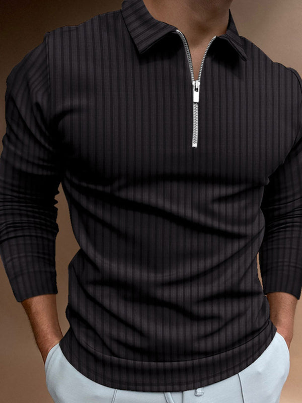 Men's Slim-fit Polo Strip Shirt - Serenity Land fashion