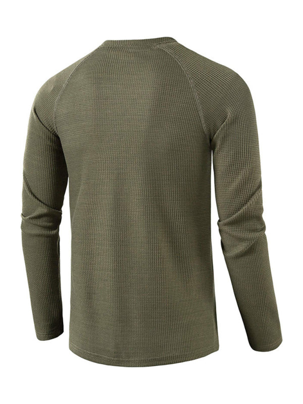 Solid Color Waffle Knit Henley - Serenity Land fashion