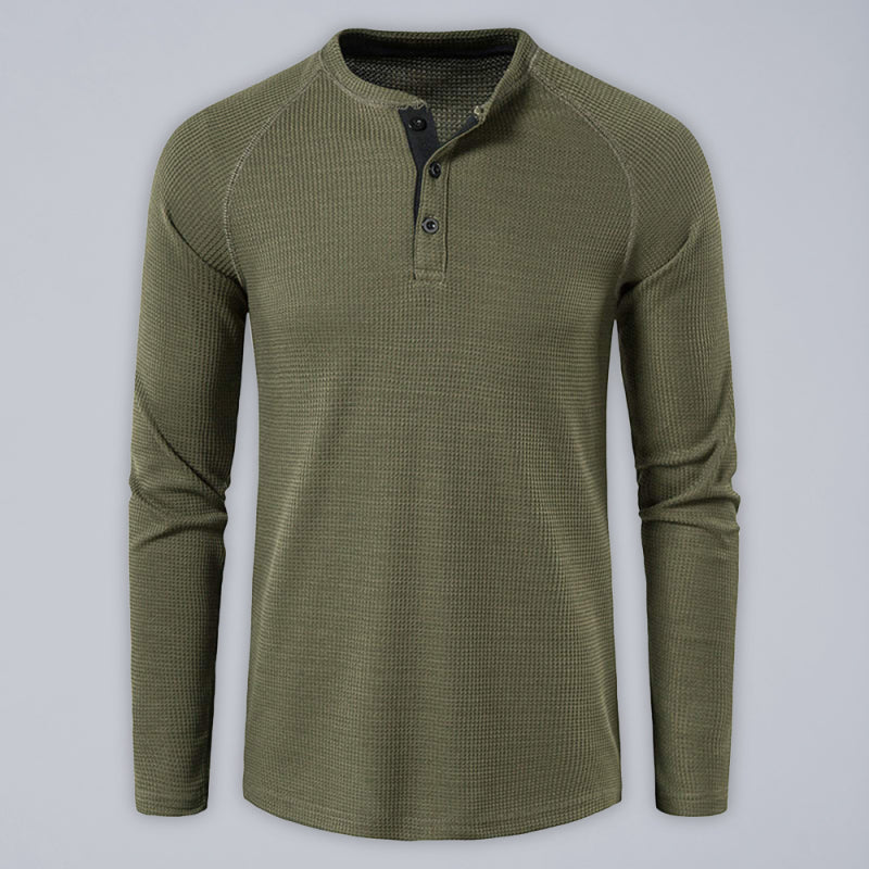 Solid Color Waffle Knit Henley - Serenity Land fashion