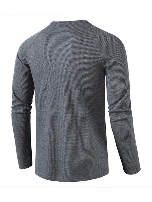 Solid Color Waffle Knit Henley - Serenity Land fashion