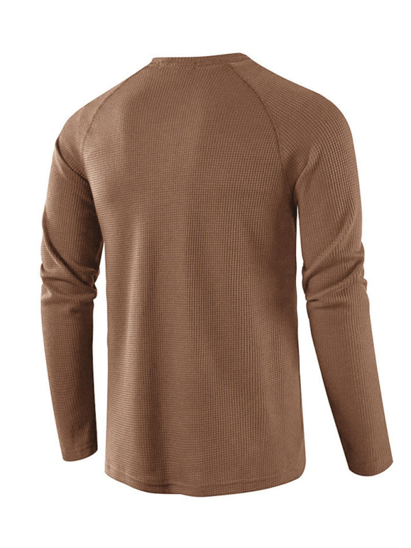 Solid Color Waffle Knit Henley - Serenity Land fashion