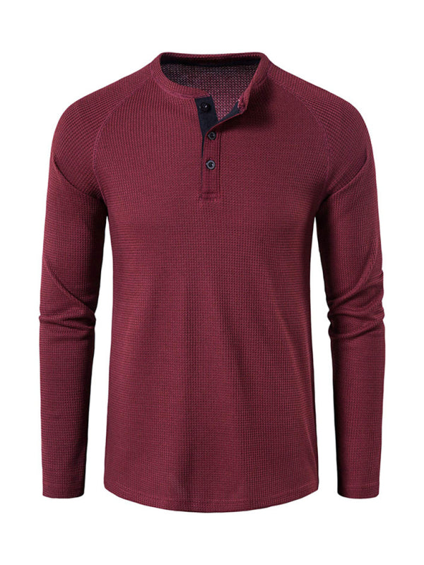 Solid Color Waffle Knit Henley - Serenity Land fashion
