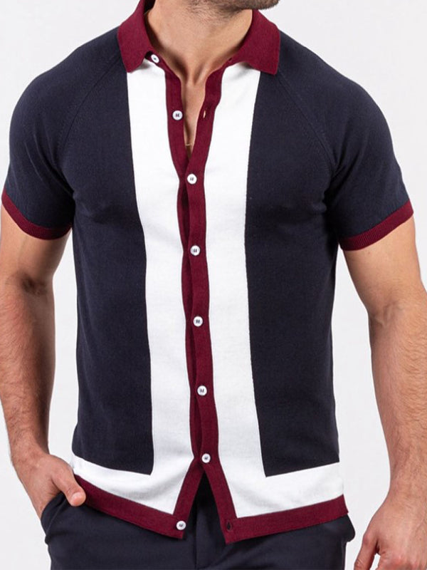 Men's single Breasted Paneled Short Sleeve Shirt - Serenity Land fashion