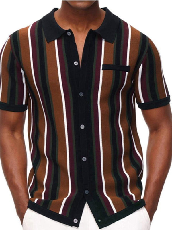 Stripe Short Sleeve Shirt - Serenity Land fashion