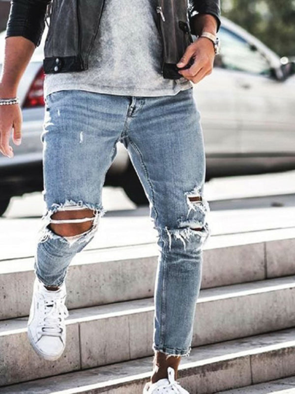 Solid casual ripped pencil jeans - Serenity Land fashion