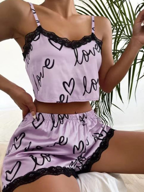 Cute Love Print Pajamas Homewear Set - Serenity Land fashion