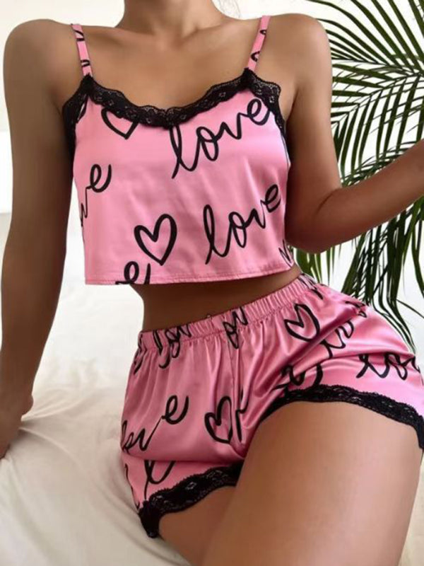 Cute Love Print Pajamas Homewear Set - Serenity Land fashion