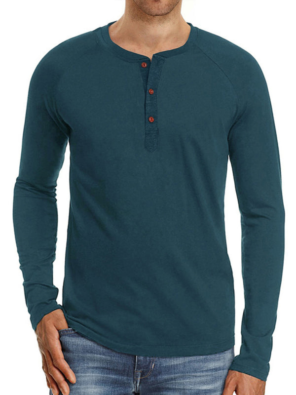 Round Neck Button Long Sleeve T-Shirt