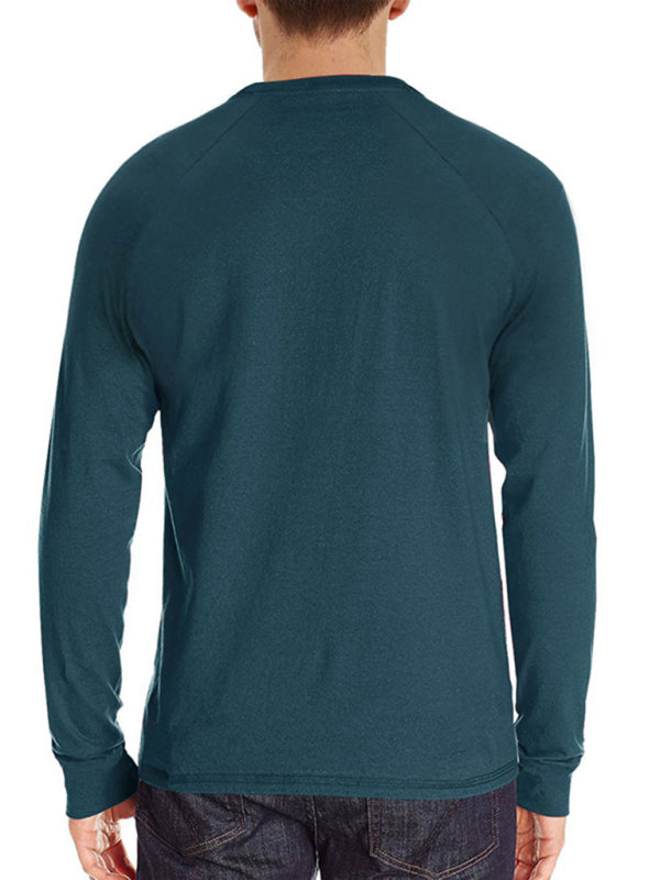 Round Neck Button Long Sleeve T-Shirt