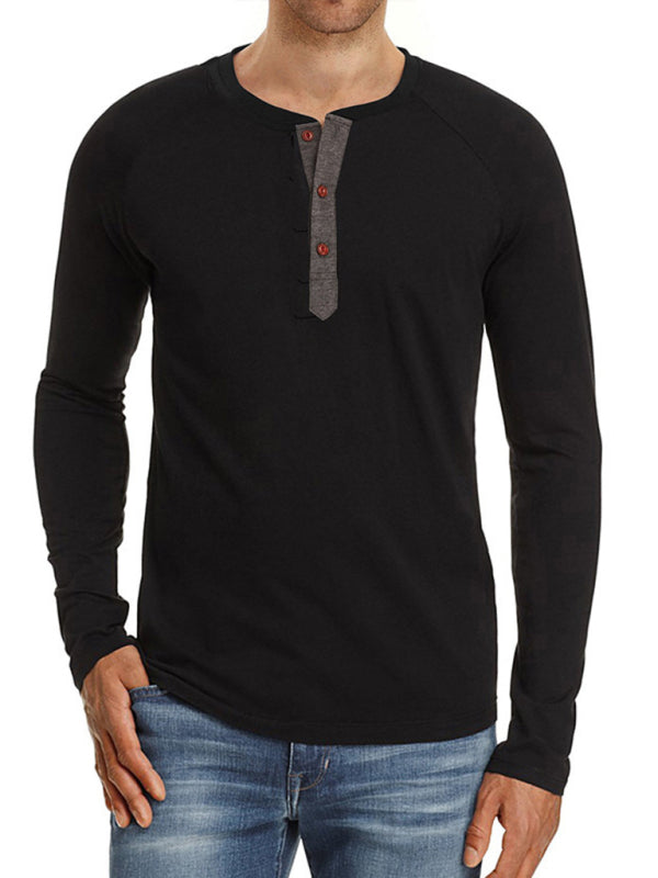 Round Neck Button Long Sleeve T-Shirt