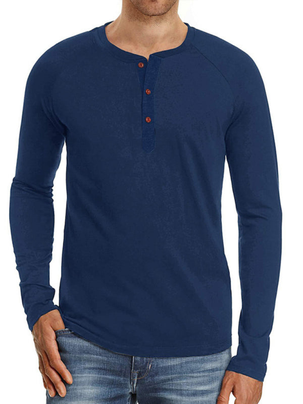 Round Neck Button Long Sleeve T-Shirt