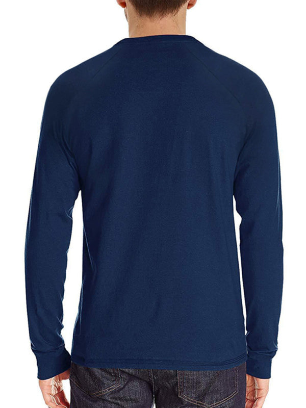 Round Neck Button Long Sleeve T-Shirt