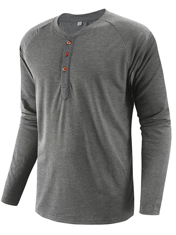 Round Neck Button Long Sleeve T-Shirt